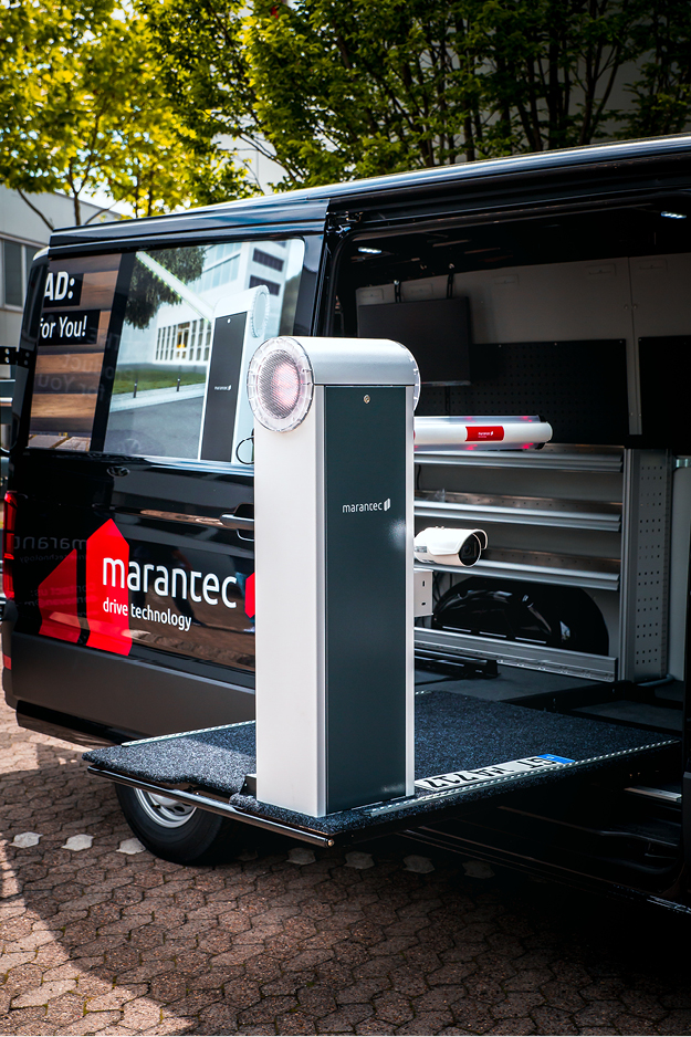 Our demo van: Marantec parking barrier to touch and try out